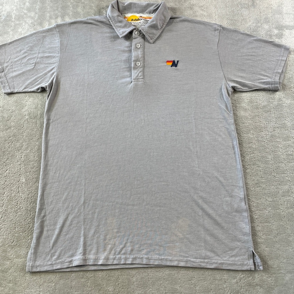 Aviator Nation Polo Shirt Mens Medium Light Gray Tri Blend Logo Preppy USA
